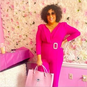 Fashion Nova High Class Society Long Sleeve Jumpsuit - Fuchsia